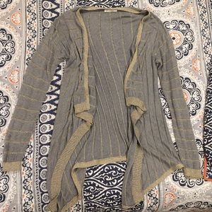 Long grey and gold knit cardigan